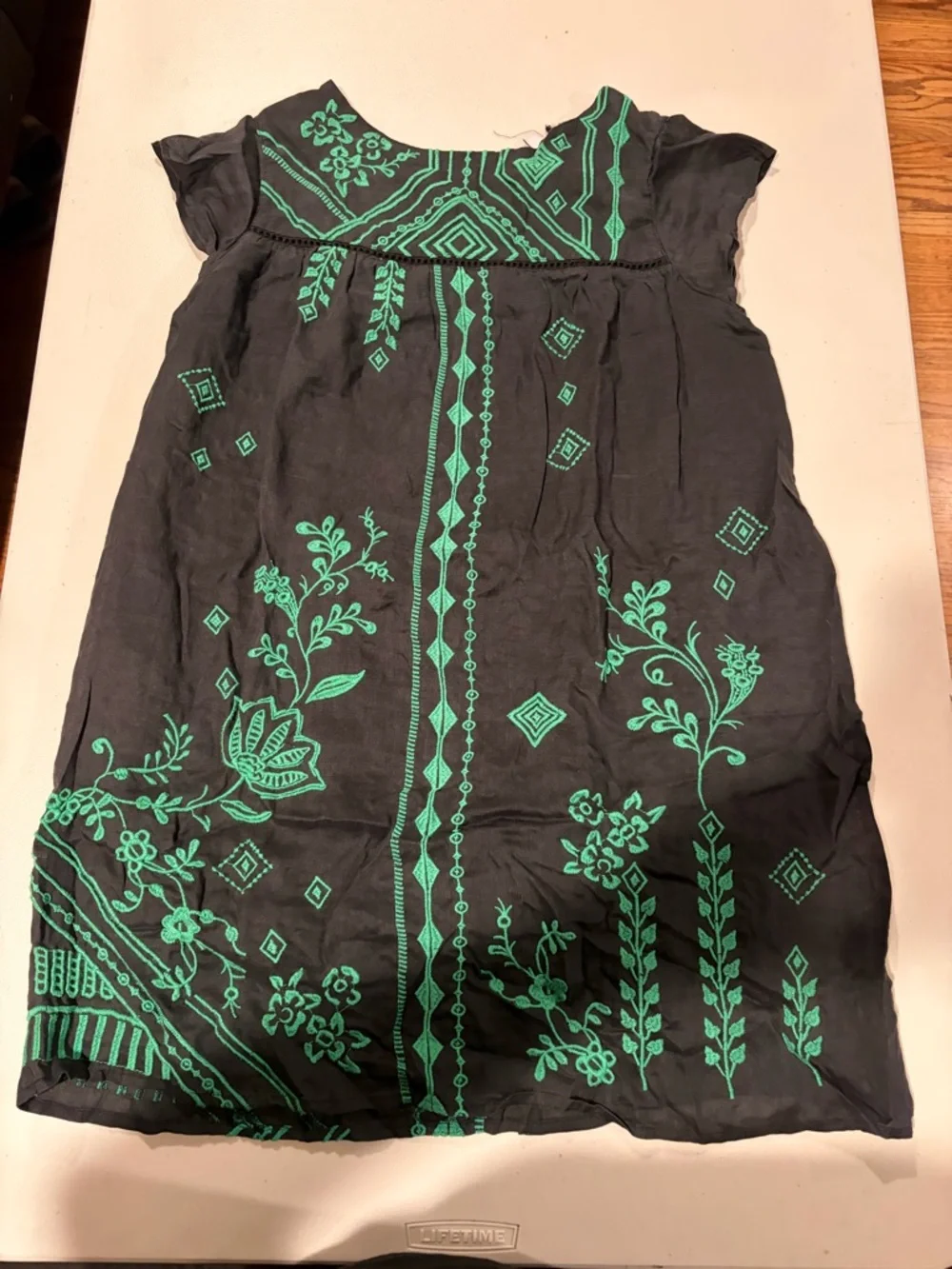 JOHNNY WAS Women’s Medium  Green Embroidered Willow Boho Tunic Dress Petal
